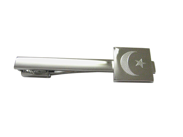 Silver Toned Etched Islam Flag Square Tie Clip