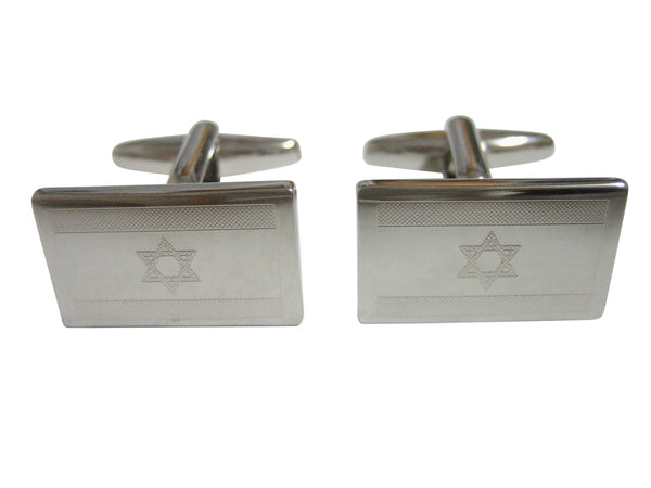 Silver Toned Etched Israel Flag Cufflinks