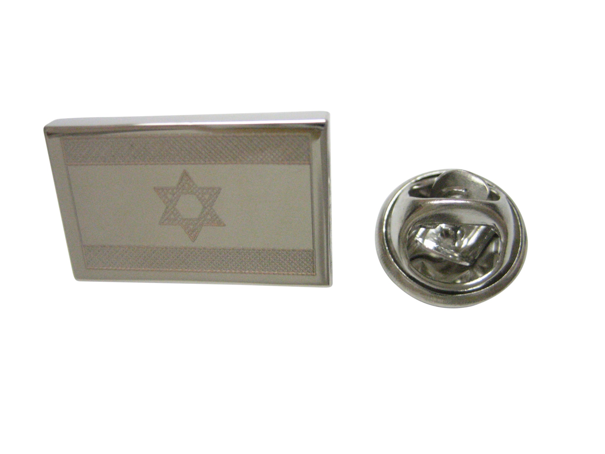 Silver Toned Etched Israel Flag Lapel Pin