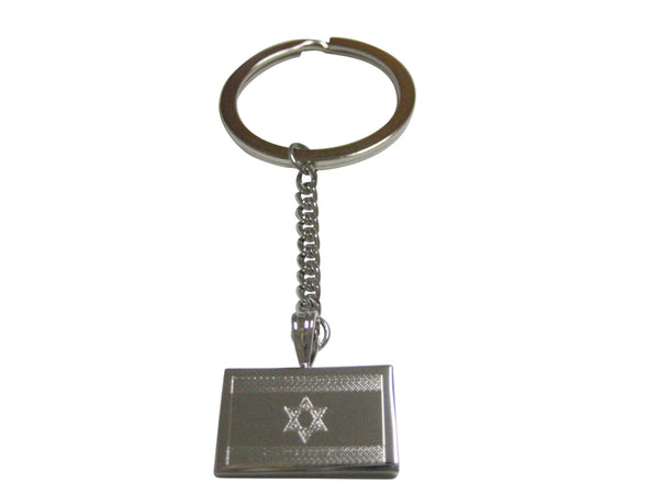 Silver Toned Etched Israel Flag Pendant Keychain