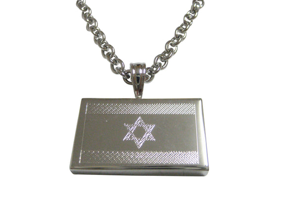 Silver Toned Etched Israel Flag Pendant Necklace