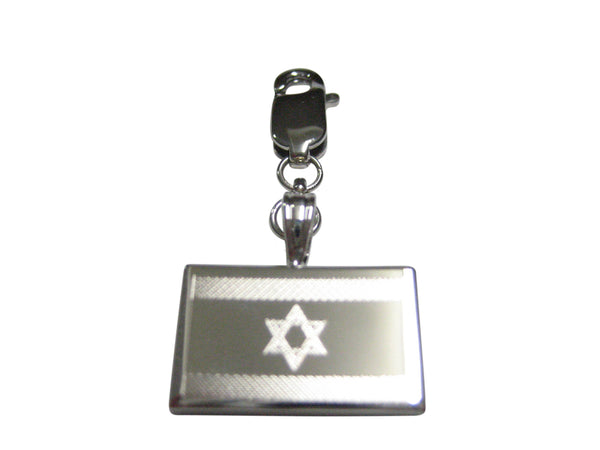 Silver Toned Etched Israel Flag Pendant Zipper Pull Charm