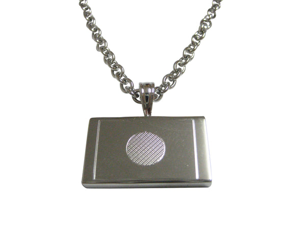 Silver Toned Etched Japan Flag Pendant Necklace