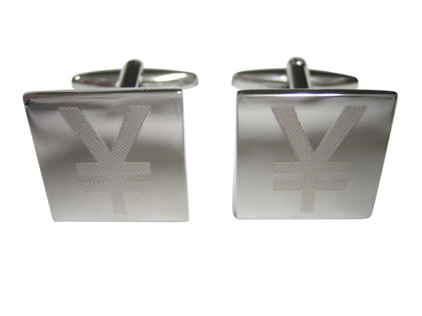 Silver Toned Etched Japanese Yen Currency Sign Cufflinks