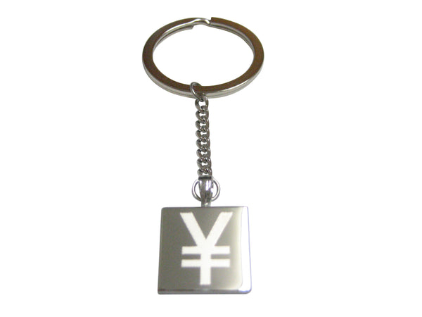 Silver Toned Etched Japanese Yen Currency Sign Pendant Keychain