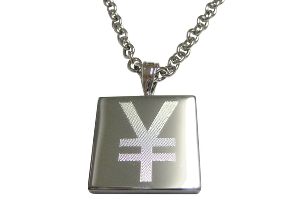 Silver Toned Etched Japanese Yen Currency Sign Pendant Necklace
