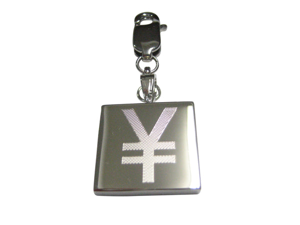Silver Toned Etched Japanese Yen Currency Sign Pendant Zipper Pull Charm