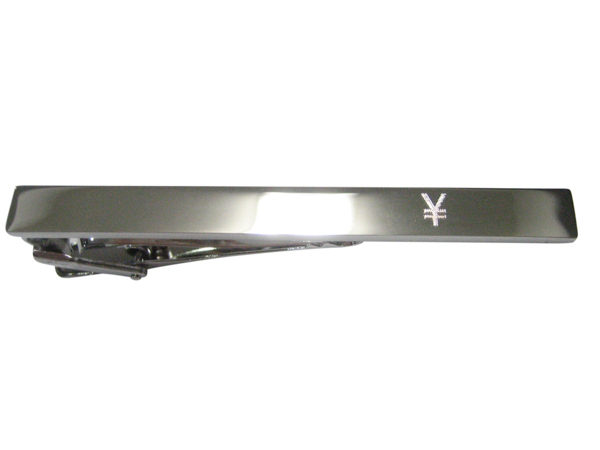 Silver Toned Etched Japanese Yen Currency Sign Tie Clip