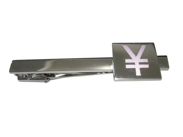 Silver Toned Etched Japanese Yen Currency Sign Tie Clip
