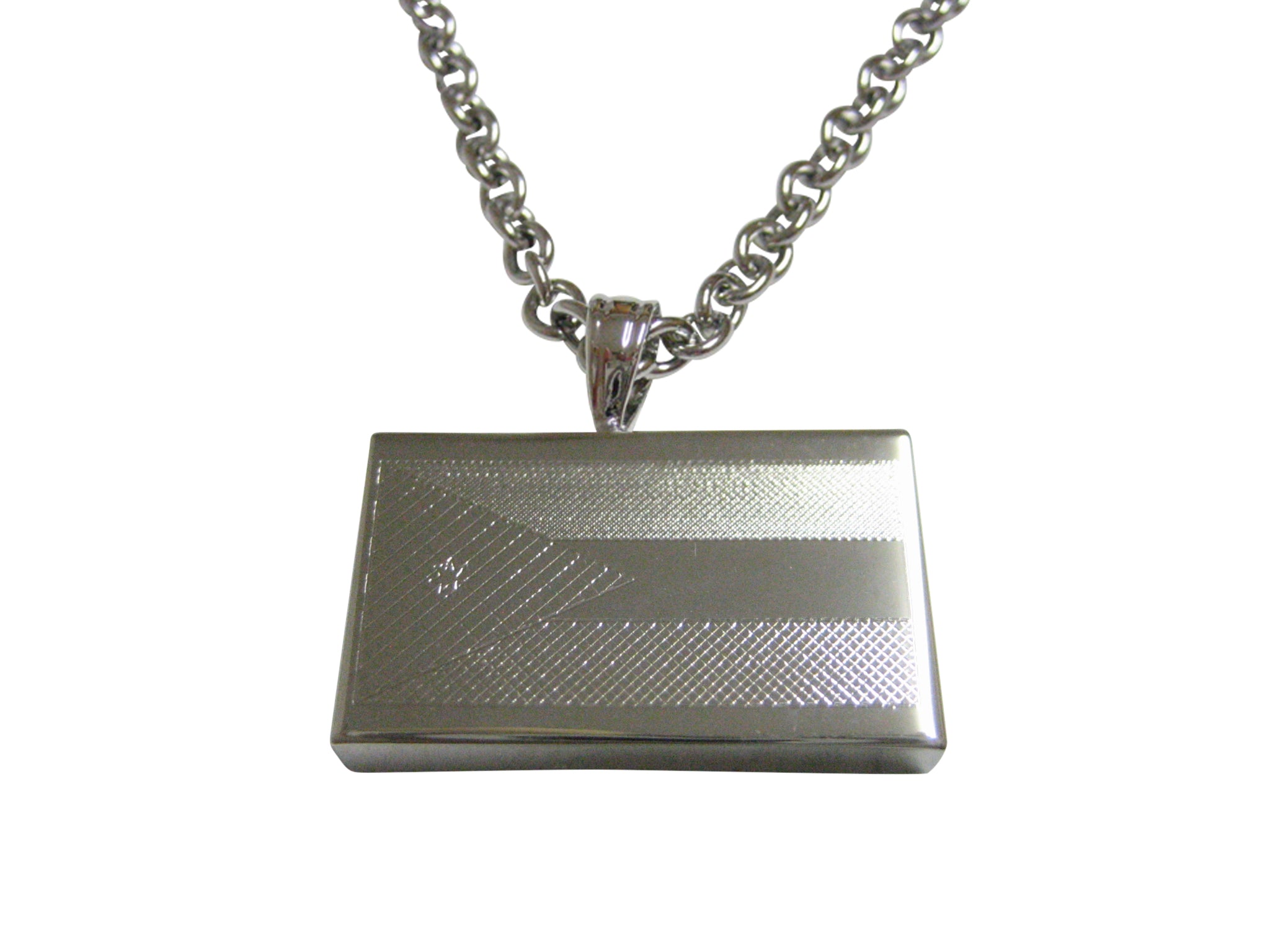 Silver Toned Etched Jordan Flag Pendant Necklace