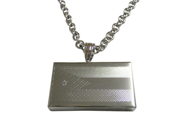 Silver Toned Etched Jordan Flag Pendant Necklace