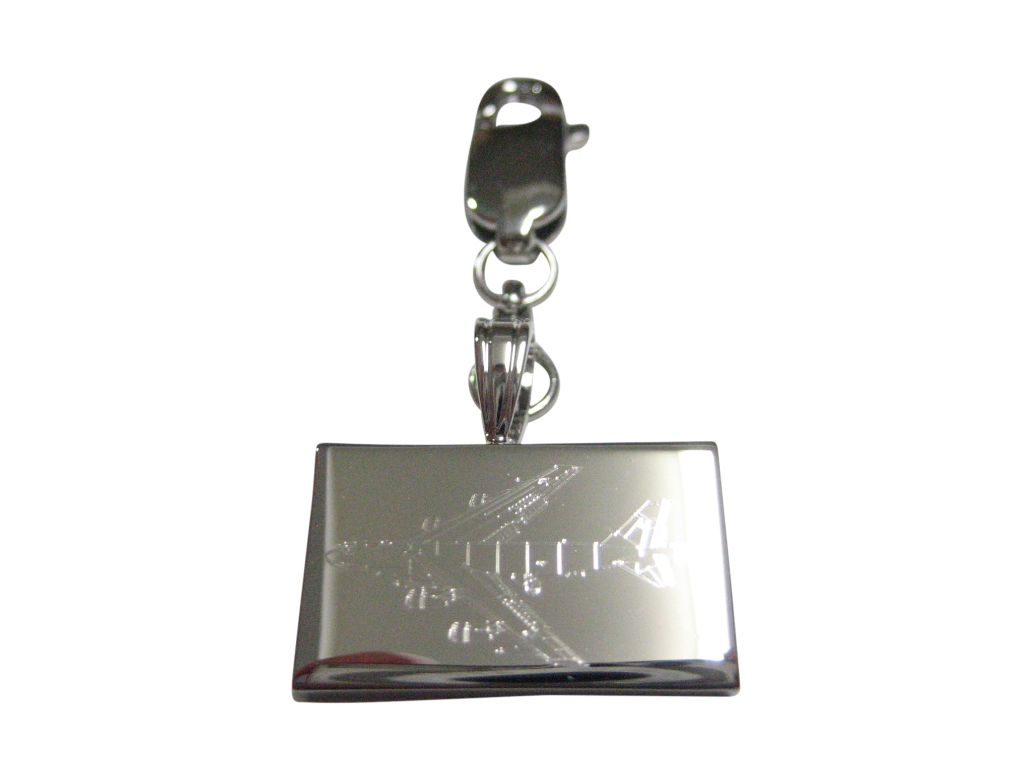 Silver Toned Etched Jumbo Jet Plane Pendant Zipper Pull Charm