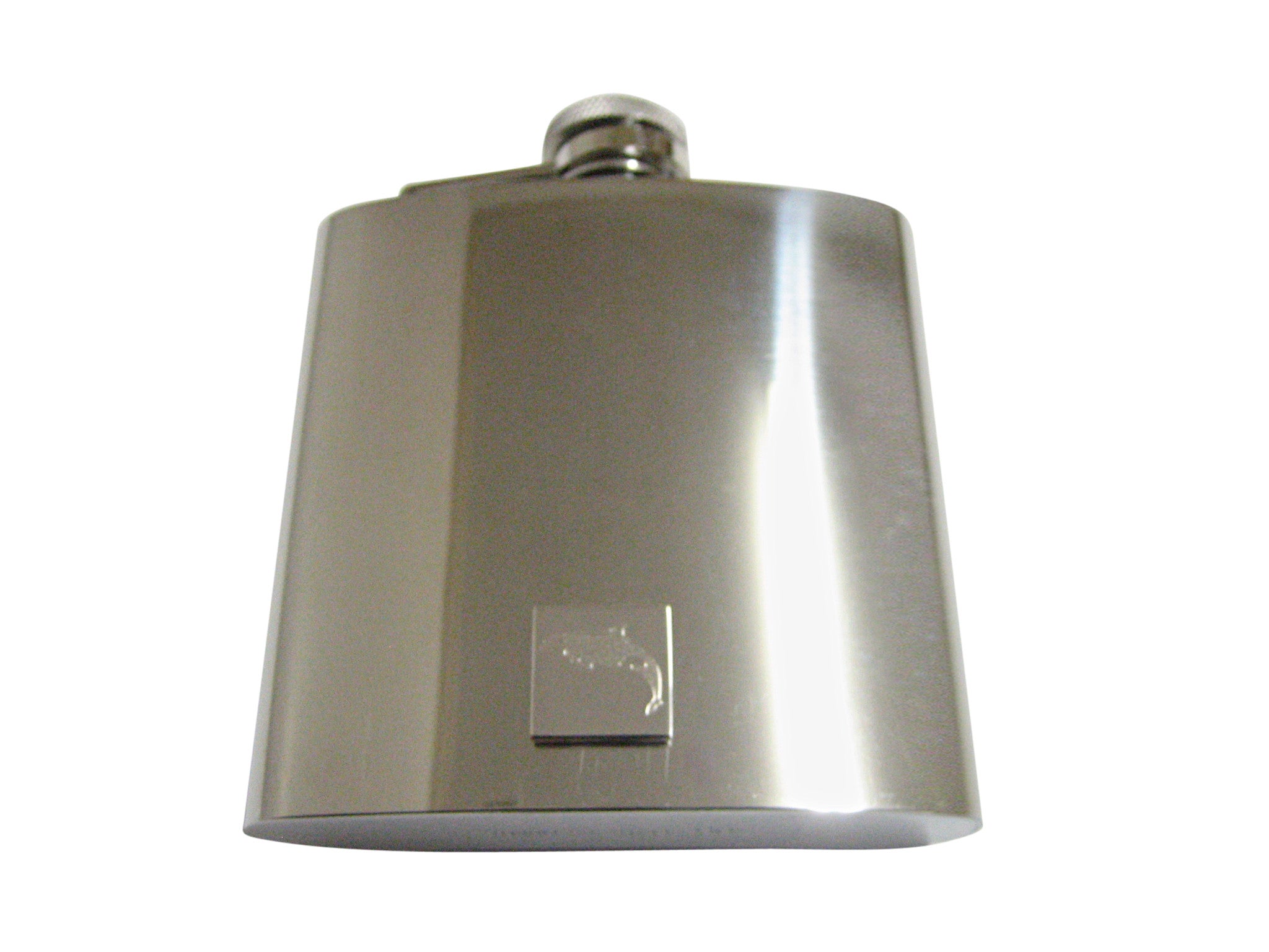 Silver Toned Etched Jumping Killer Whale Orca 6 Oz. Stainless Steel Flask