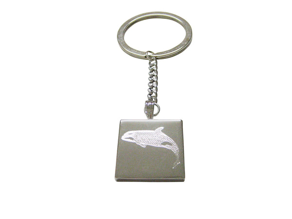 Silver Toned Etched Jumping Killer Whale Orca Keychain