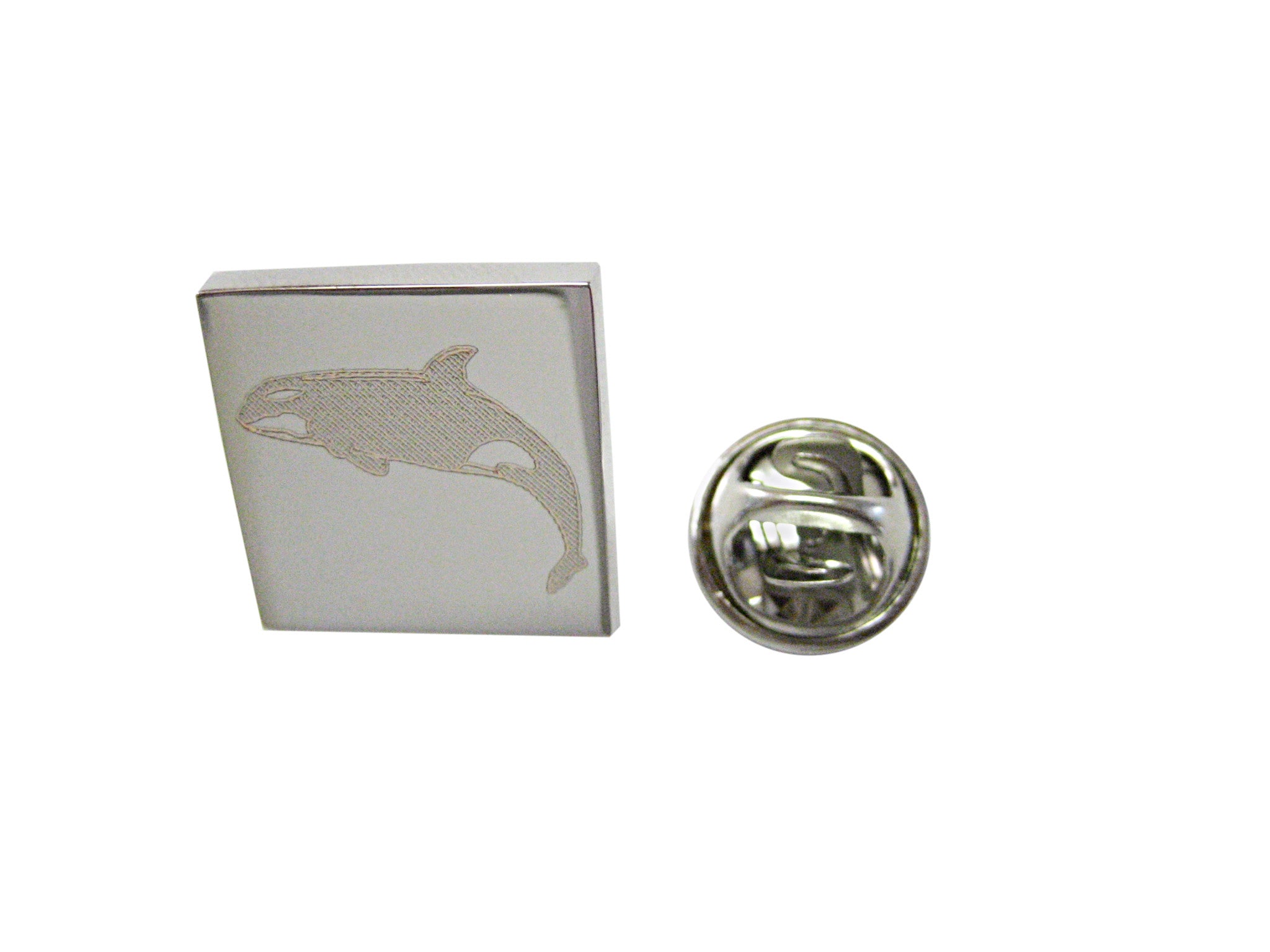 Silver Toned Etched Jumping Killer Whale Orca Lapel Pin