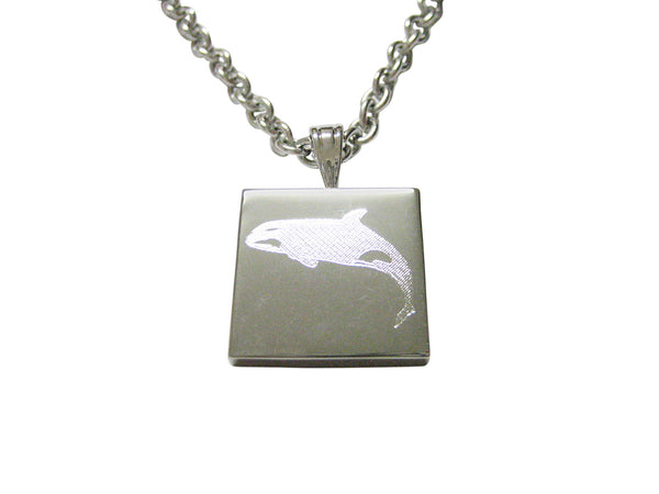 Silver Toned Etched Jumping Killer Whale Orca Necklace
