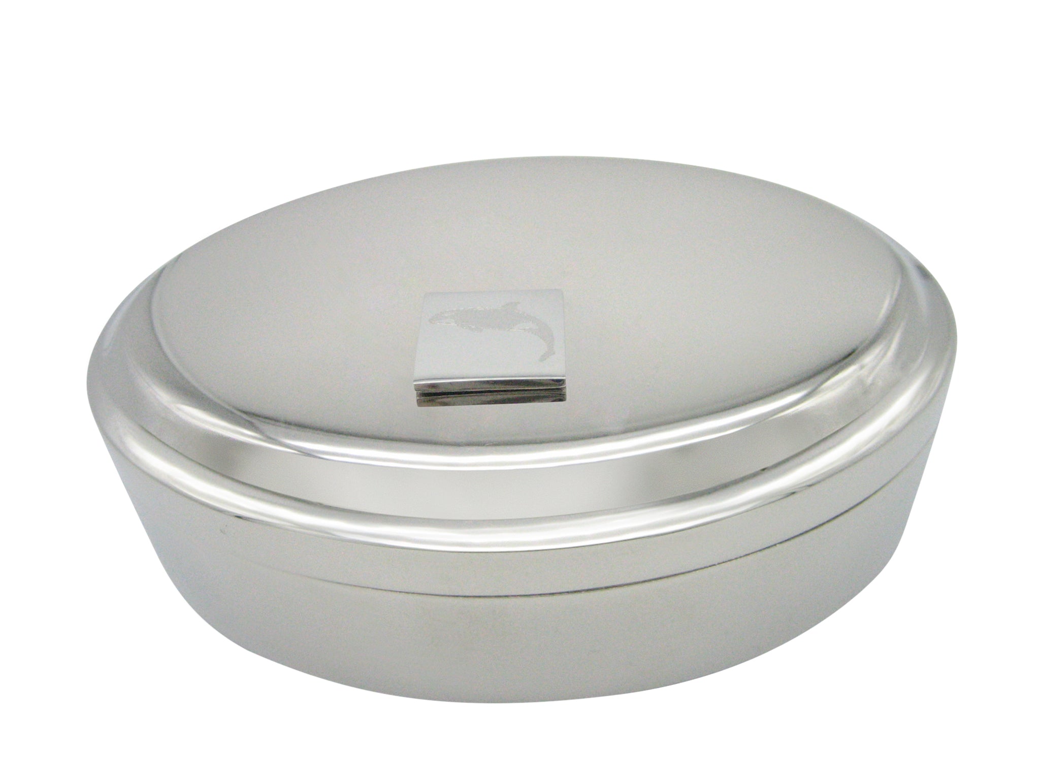 Silver Toned Etched Jumping Killer Whale Orca Pendant Oval Trinket Jewelry Box