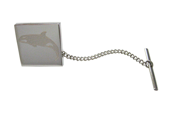 Silver Toned Etched Jumping Killer Whale Orca Tie Tack