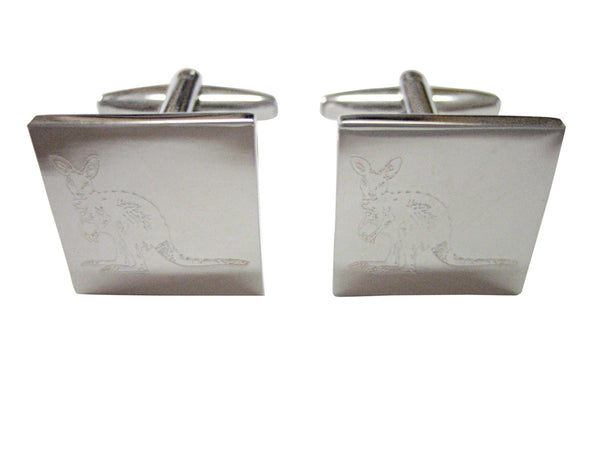 Silver Toned Etched Kangaroo Cufflinks
