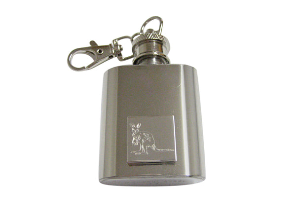Silver Toned Etched Kangaroo 1 Oz. Stainless Steel Key Chain Flask