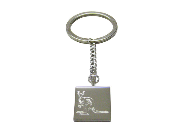Silver Toned Etched Kangaroo Keychain