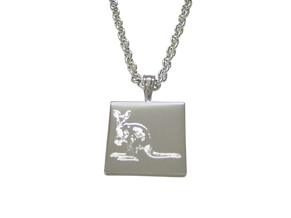 Silver Toned Etched Kangaroo Pendant Necklace