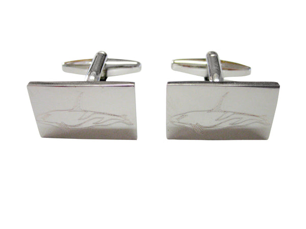 Silver Toned Etched Killer Whale Orca Cufflinks