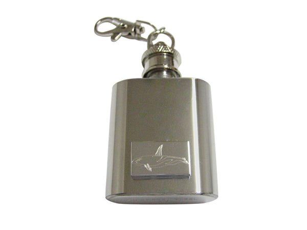 Silver Toned Etched Killer Whale Orca 1 Oz. Stainless Steel Key Chain Flask