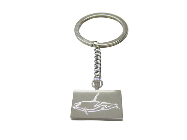 Silver Toned Etched Killer Whale Orca Keychain