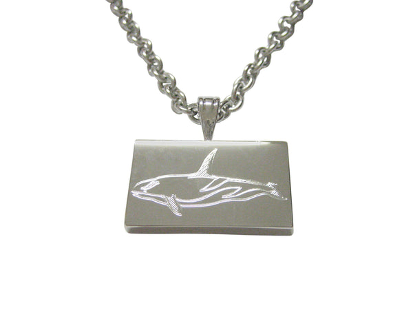 Silver Toned Etched Killer Whale Orca Pendant Necklace