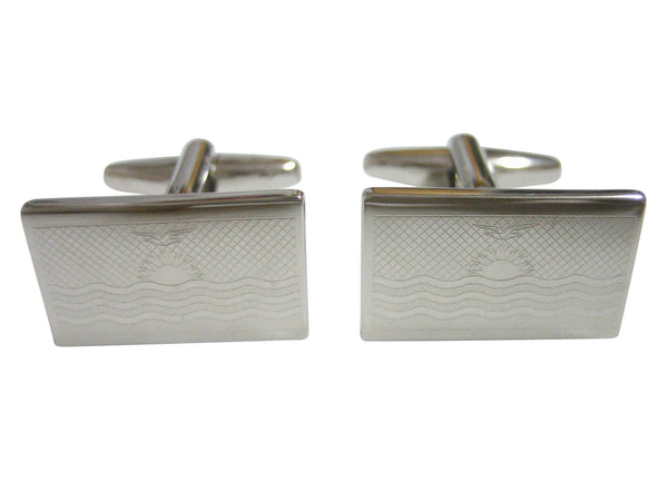 Silver Toned Etched Kiribati Flag Cufflinks