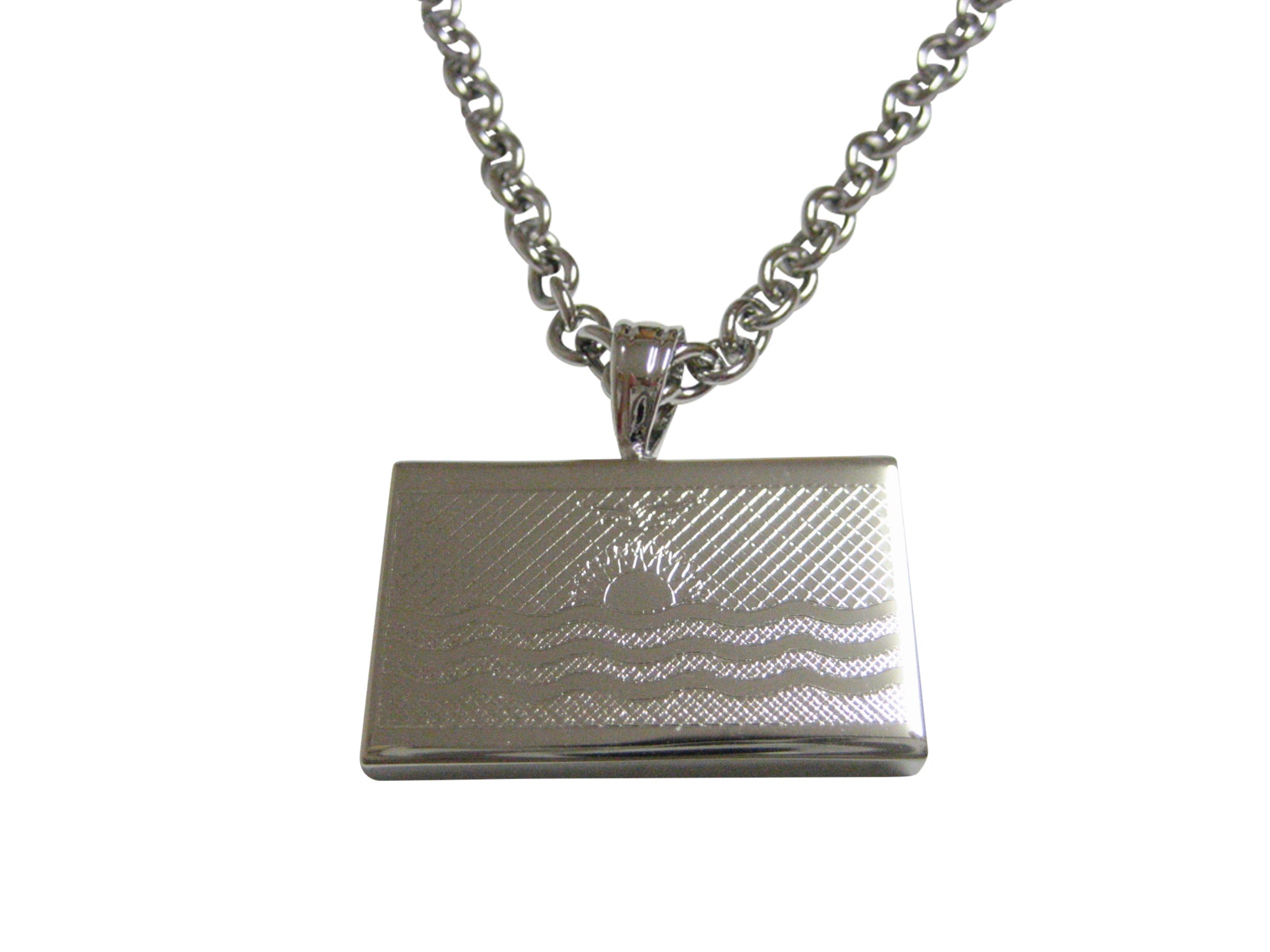 Silver Toned Etched Kiribati Flag Pendant Necklace