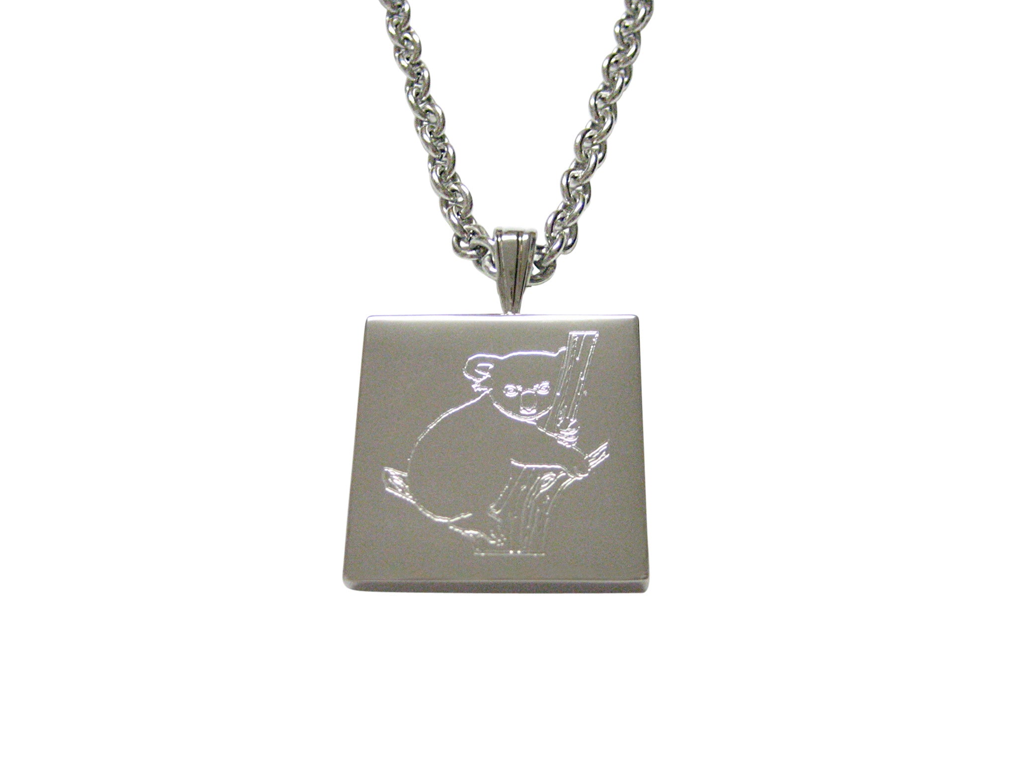 Silver Toned Etched Koala Pendant Necklace
