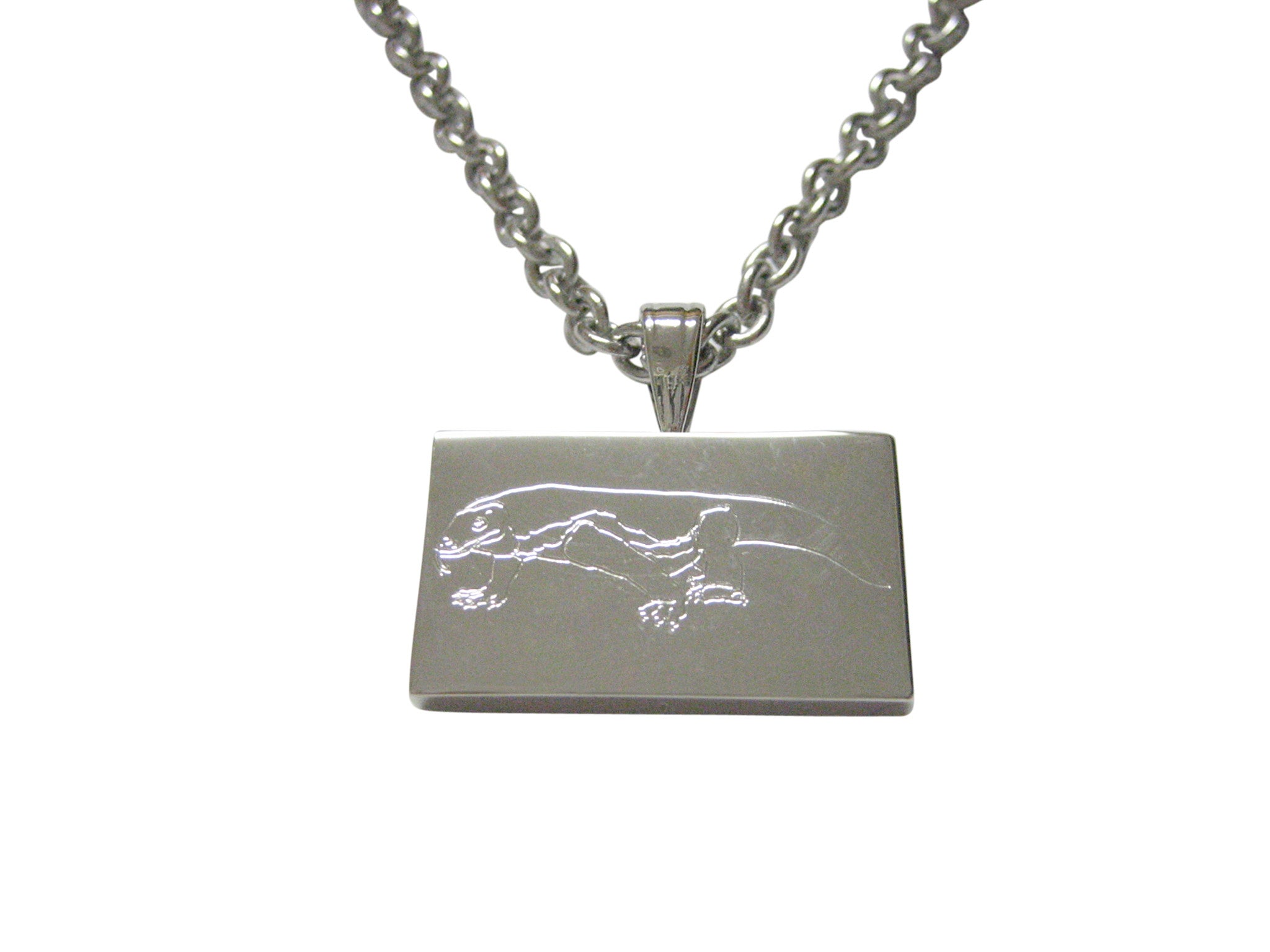 Silver Toned Etched Komodo Dragon Pendant Necklace