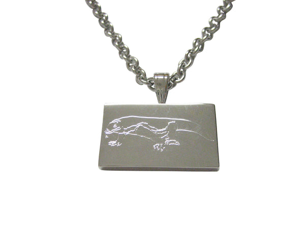 Silver Toned Etched Komodo Dragon Pendant Necklace
