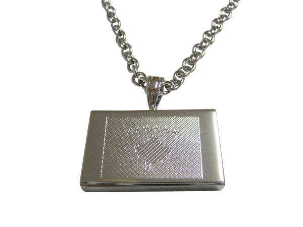 Silver Toned Etched Kosovo Flag Pendant Necklace