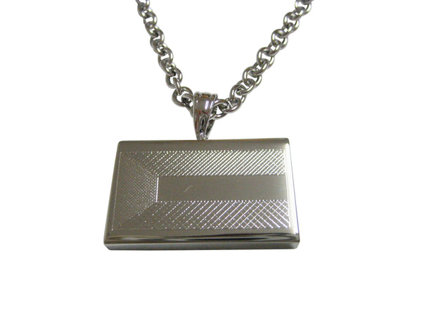 Silver Toned Etched Kuwait Flag Pendant Necklace