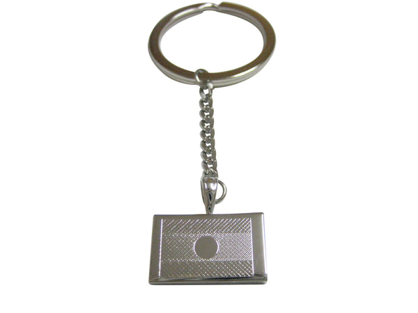 Silver Toned Etched Laos Flag Pendant Keychain