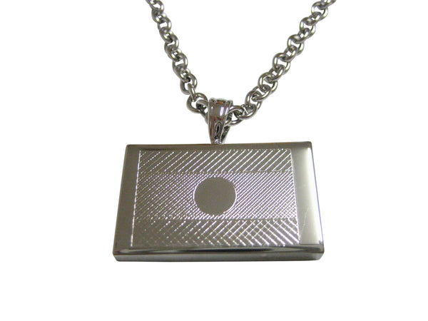 Silver Toned Etched Laos Flag Pendant Necklace