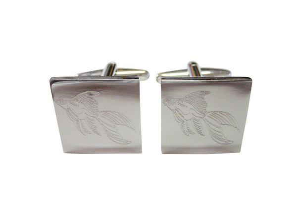 Silver Toned Etched Large Tropical Fish Cufflinks