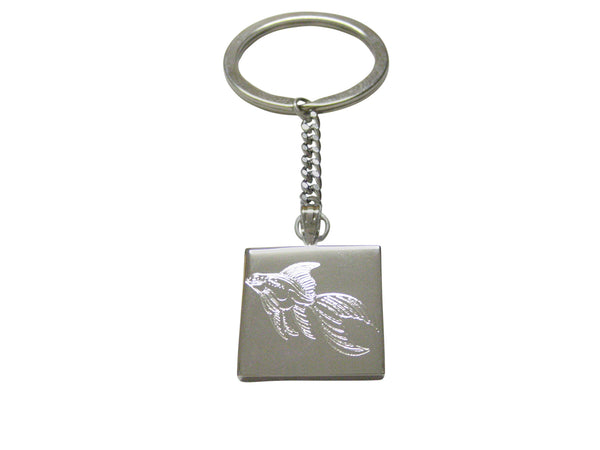 Silver Toned Etched Large Tropical Fish Keychain