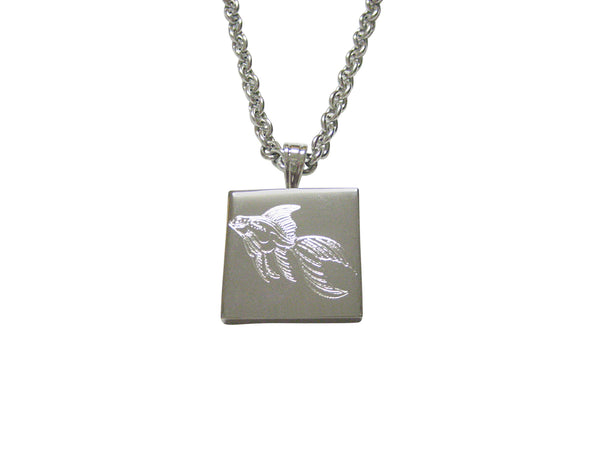 Silver Toned Etched Large Tropical Fish Pendant Necklace