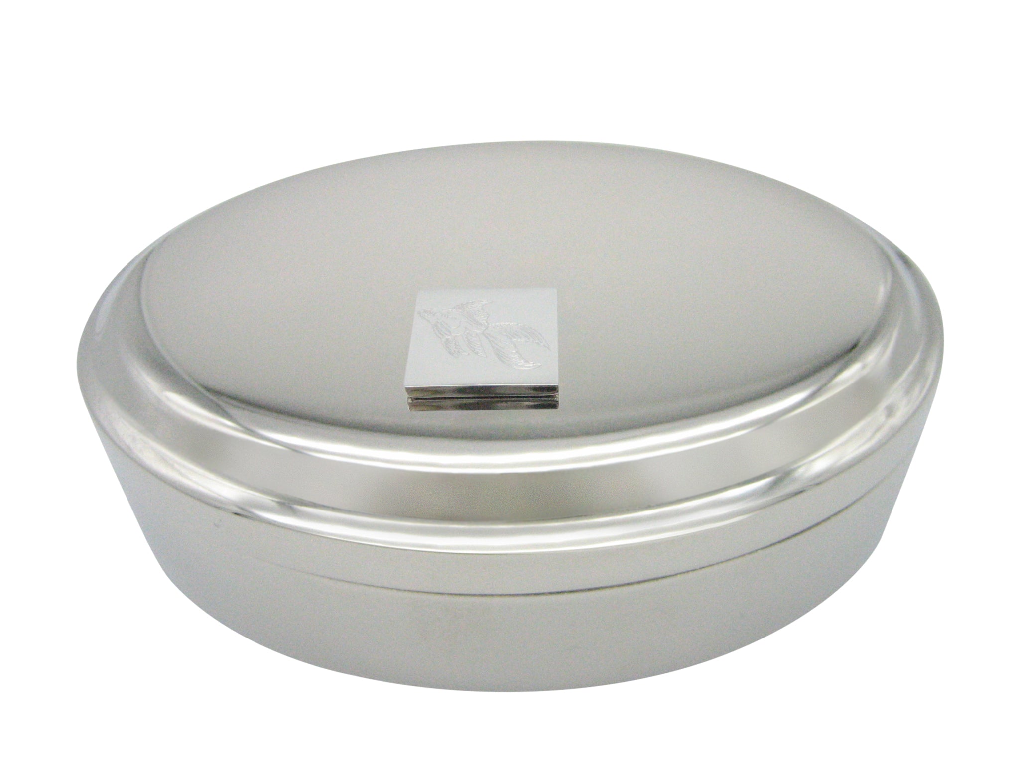 Silver Toned Etched Large Tropical Fish Pendant Oval Trinket Jewelry Box