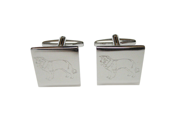Silver Toned Etched Lassie Dog Cufflinks