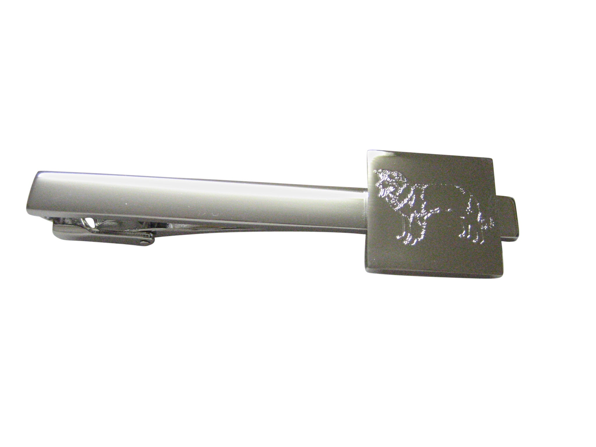 Silver Toned Etched Lassie Dog Square Tie Clip