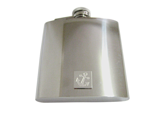 Silver Toned Etched Leaning Nautical Anchor 6 Oz. Stainless Steel Flask