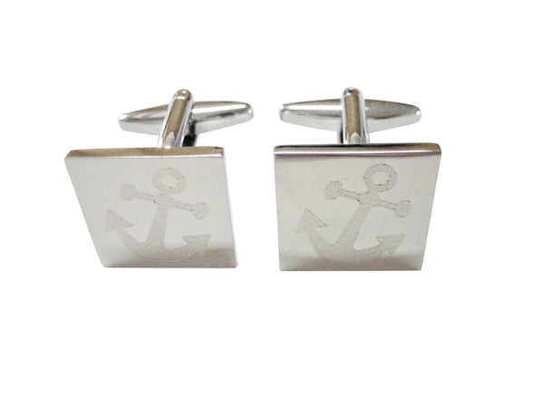 Silver Toned Etched Leaning Nautical Anchor Cufflinks
