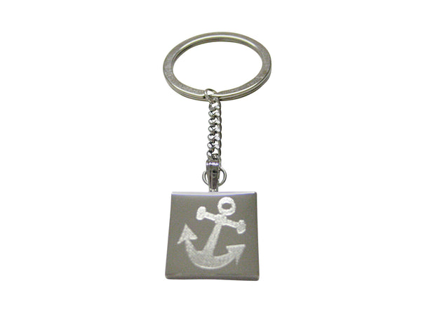 Silver Toned Etched Leaning Nautical Anchor Keychain