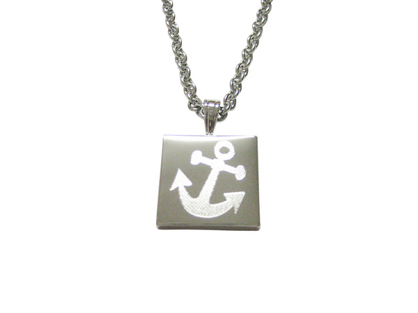 Silver Toned Etched Leaning Nautical Anchor Pendant Necklace