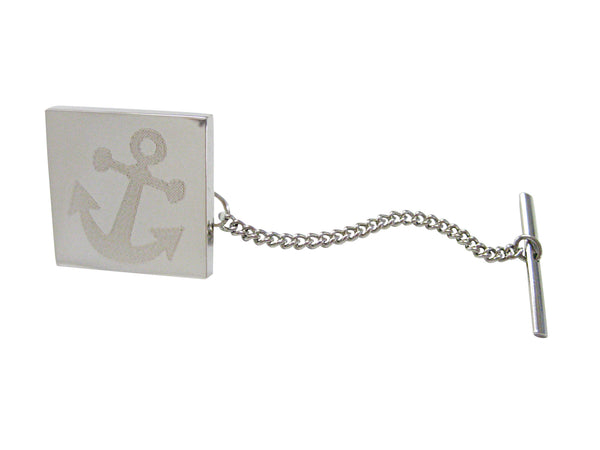 Silver Toned Etched Leaning Nautical Anchor Tie Tack